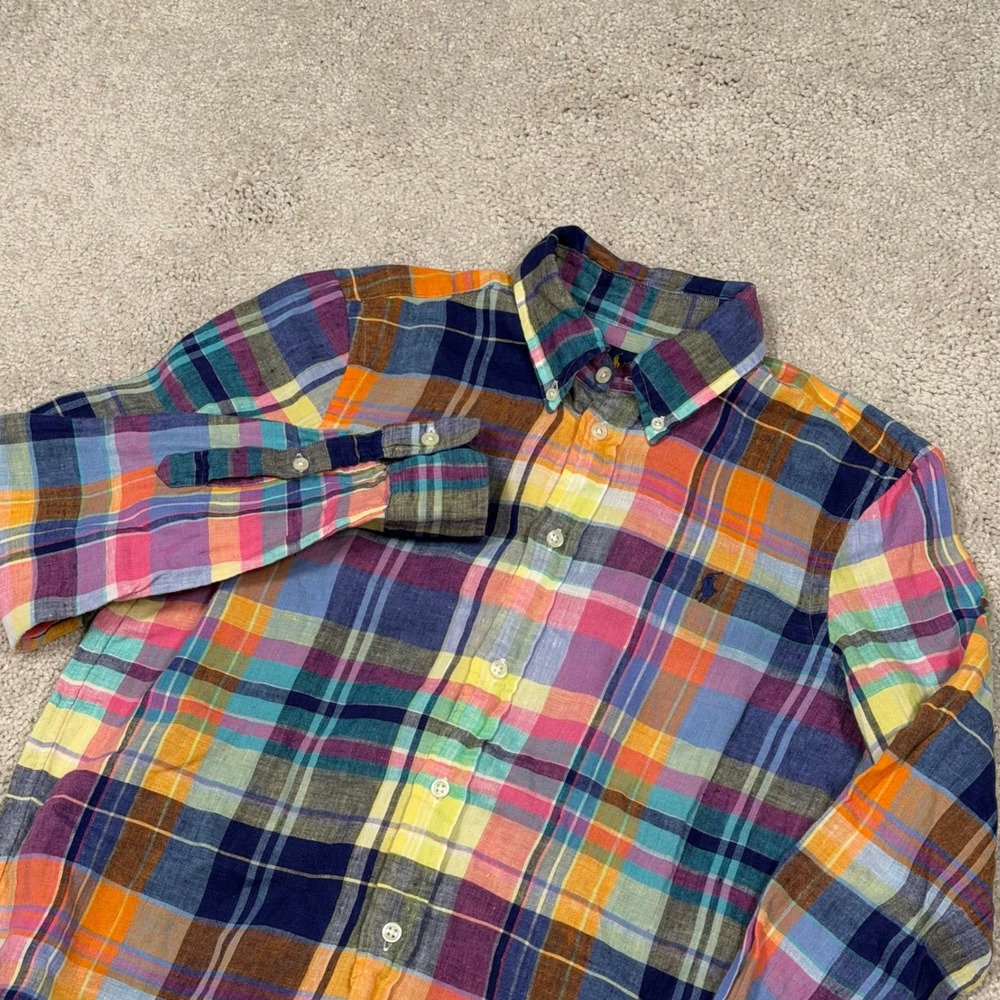 Ralph Lauren Womens 100% Linen Plaid Button Down Shirt Multicolor Size 8